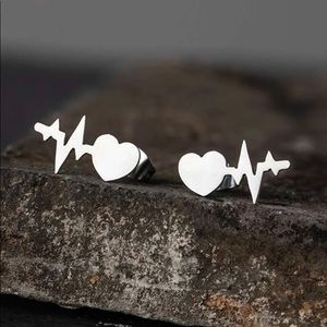 Silver Lifeline Heartbeat Stud Earrings